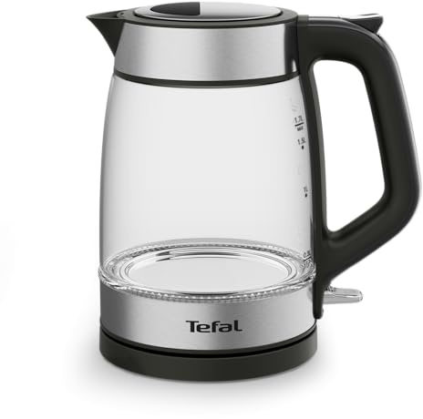 Tefal Glas-Wasserkocher, Elektrischer Wasserkocher, Messskala, 1,7 L Fassungsvermögen, Leicht zu Reinigen, Schwarz, KI605830