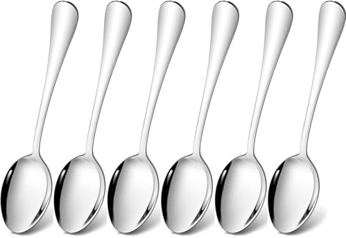 Tiokin Suppenlöffel, 6 Stück 20,5cm Edelstahl Esslöffel und Esslöffel, Dessertlöffel, Sliverware spülmaschinenfest