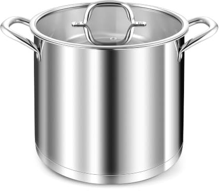TEAMFAR 24cm Kochtopf, Edeastahl 9,5L Suppentopf Topf mit Deckel | Fleischtopf Nudeltopf Induktion mit Glasdeckel, 3-Lagen Boden für alle Herdarten, Unbeschichtet & Ungiftig, Spülmaschinenfest