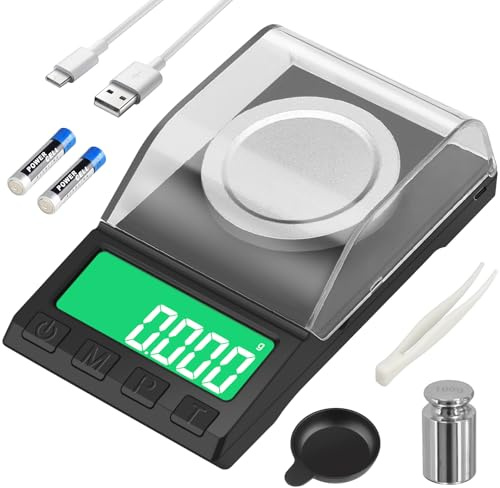 Diyife Feinwaage 0.001g/100g, Wiederaufladbare Milligramm Waage | Kleine Taschenwaage Digitalwaage, Gewürzwaage, 8 Einheiten, für Pulvern, Schmuck, Kräuter, Hefe, mit Cal-Gewicht, Pinzette