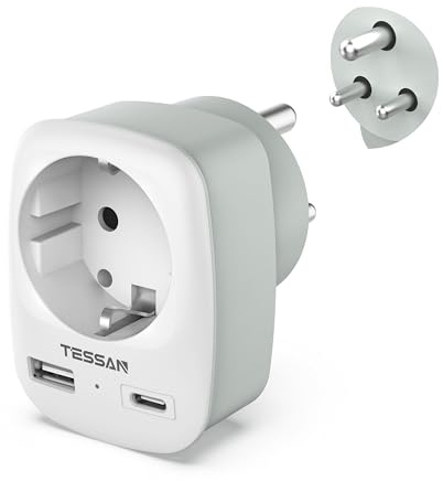 TESSAN 3 in 1 Reiseadapter Indien mit 2 USB, Reiseadapter Typ D, Adapter Steckdose, Adaptor für Indien, Adapter für Sri Lanka, Nepal, Reisestecker Stromadapter