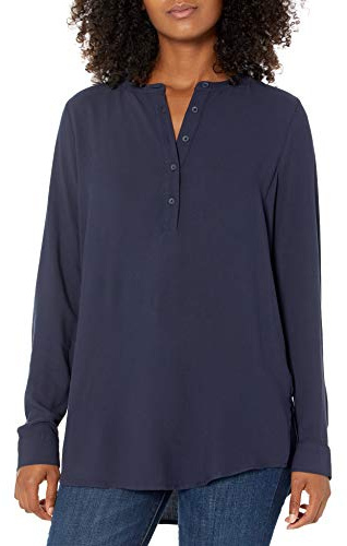 Amazon Essentials Damen Langarm-Blusentunika aus Webstoff