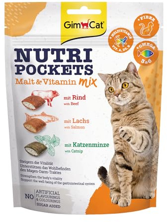 GimCat Nutri Pockets Malt & Vitamin Mix - Knuspriger Katzensnack mit cremiger Füllung und funktionalen Inhaltsstoffen - 1 Beutel (1 x 150 g)