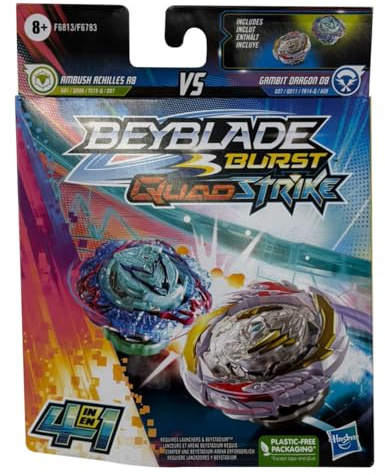 Beyblade Burst QuadStrike Gambit Dragon D8 und Ambush Achilles A8 Kreisel Doppelpack, Battle Kreisel Spielzeug