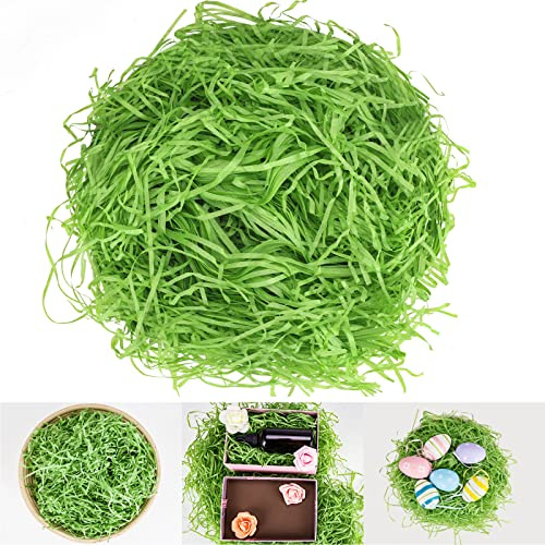 yumcute 200g Ostergras Geschreddertes Papier Grün, Papier Füllmaterial für Pakete, Geschenkfüllung Papierschnitzel Raffia, Füllmaterial für Geschenkbox/Körbe, Osterkorb, Ostern Deko