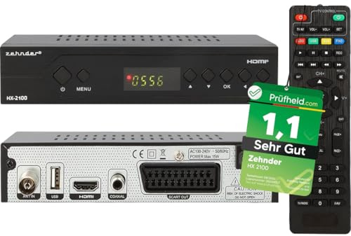 [ Test SEHR GUT, Note 1.1 *] Zehnder HX 2100 Full HD Kabel Receiver mit PVR Aufnahmefunktion, DVB-C Receiver für Kabelfernsehen Kabelanschluss, DVBC Kabelreceiver für TV Radio Fernsehen, SCART USB