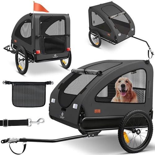 KESSER® Hundeanhänger Fahrrad XL, Faltbarer Hundefahrradanhänger mit 20 Luftreifen, robuste 600D Oxford Belüftungsfenster, SmartSpace Klappsystem + Fahne & Transporttasche, Stabiler Fahrrad Anhänger