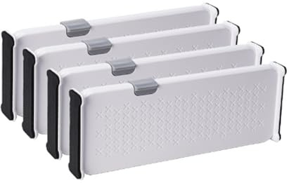 Ersozrin 4 Stück Schubladentrenner verstellbar Schubladenteiler Schubladen Organizer für Küche, Büro, Kunststoff, weiß