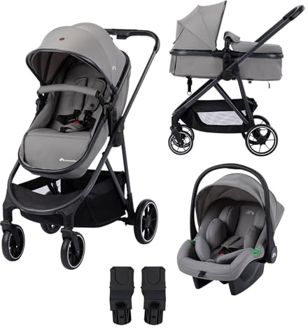Bebeconfort Breeze Trio, Baby Kinderwagen 3 in 1 mit Kindersitz, 0-22 kg (0-4 Jahre), Reversibler & Leichter Kinderwagen Set, i-Size Kindersitz, Kompakter Faltmechanismus, Mineral Grey