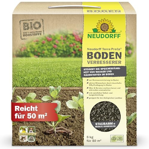 Neudorff Terra Preta BodenVerbesserer – Bio-Dünger mit Bio-Pflanzkohle zur nachhaltigen Bodenverbesserung aller Böden und Kulturen, 5 kg für 50 m²