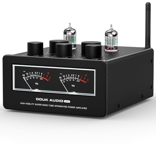 Douk Audio T6 PRO Bluetooth Röhrenverstärker: 300W x2 TPA3255 2-Kanal Stereo Verstärker – Dual-VU-Meter & Super Bass – für Heimkino- und HiFi-Systeme (Schwarz)