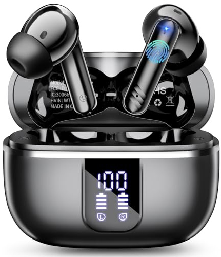 OWMSIC Bluetooth Kopfhörer In Ear, 2026 Kopfhörer Kabellos Bluetooth 5.4 3D-Stereo Tiefer Bass mit 4 ENC Mikrofonen, Touch-Steuerung, LED-Display, 46 Std Spielzeit, IP7 Wasserdicht für iOS Android.