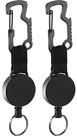 Geschenke für Männer Schlüsselanhänger Ausziehbar- Weihnachten Wichtelgeschenk, Einziehbarer Schlüsselband mit Ausziehbar Stahlseilbis zu 63 cm Schwarz