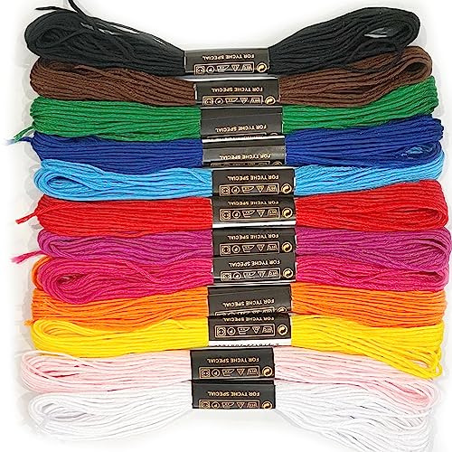 12 Farben Stickgarn Set,Stickgarn, Embroidery Floss Multifarben Weicher je 8 Meter,Stickerei für Kreuzstichfaden, Armbandfaden, Knüpfen, Flechten, Basteln, Häkeln