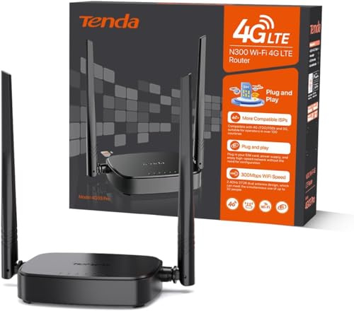 Tenda 4G03 Pro LTE Router, Mobiler WLAN Router SIM-Karte (4G Cat4 bis 150 Mbit/s, 300 Mbit/s 2.4GHz) USB-DC und LAN/WAN-Ports, Plug and Play, bis zu 32 Geräte, WiFi Router mit Gast Kindersicherung