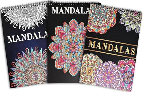 Zylota Mandalas-Malbücher für Erwachsene, einzigartiges Mandala-Muster zur Entspannung, Malbuch für Erwachsene, Spiralbindung, entspannende Malbücher für Frauen, 3 Stück