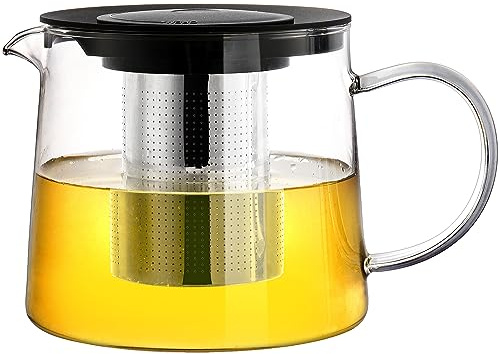Tebery 1.5L Glas Teekanne mit hitzebeständigem Edelstahlfilter, abnehmbarer Infuser für Tee und Kaffee, Kunststoffdeckel