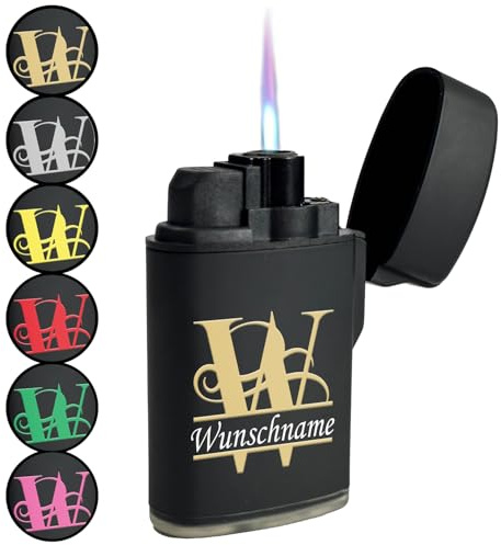 Sturmfeuerzeug personalisiert mit Wunschname & Initialen, UV-Druck | Jetflamme, nachfüllbar, Geschenk für Männer, Geburtstag & Weihnachten