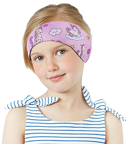 MoKo Schwimmen Stirnband, Neopren Schwimmband Ohrenband Wasserdichtes Kopfband Haarband mit Hohe Elastizität und Klettverschluss Ohrenschutz Band für Kinder Alter 3-9, M Größe - Rosa