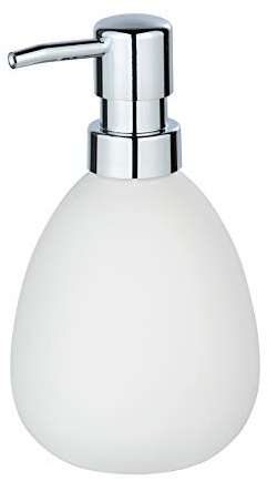 WENKO Seifenspender Polaris, nachfüllbarer Seifendosierer für Flüssigseife und Lotion aus hochwertiger Keramik, 10 x 16,5 x 9,4 cm, Füllmenge 390 ml, Weiß matt, 16 x 9 x 9.5 cm