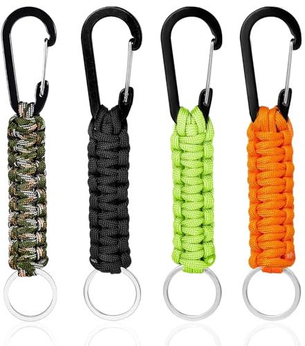 4 Stück Schlüsselanhänger Paracord, Paracord-Karabiner, Karabiner Schlüsselanhänger, Geflochtenes Lanyard für Camping Wandern Outdoor & Alltag