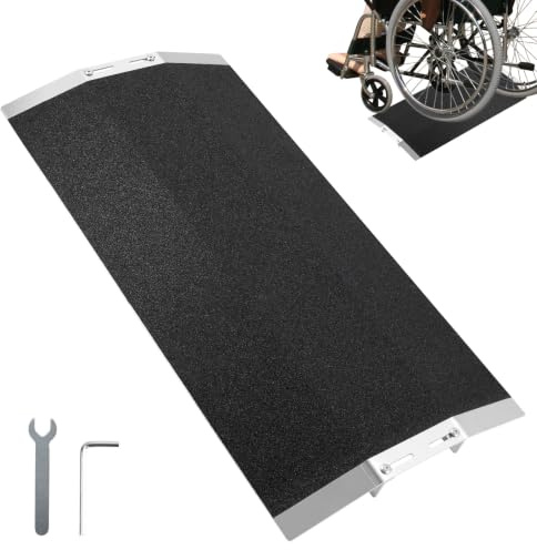 TIHOOK Türschwellenrampe 80 × 4cm, Aluminium Rollstuhlrampe 300kg Tragkraft | Rutschfest Schwellenbrücke Rollstuhlrampe für Rollstuhl & Rasenmäher, Türschwellenrampe für Türschwellen, Stufen, Bordsteine