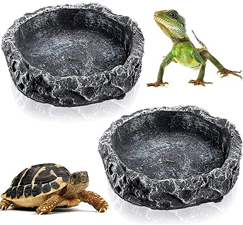 2 Stück Reptilienschale, Reptile Näpfe, Reptilien Fressnapf, Resin Rock Reptile, Lizard Feeder, Haltbarer Harzschalen-Eidechsen-Feeder für Schildkröten-Eidechsen-Chamäleon-Gecko