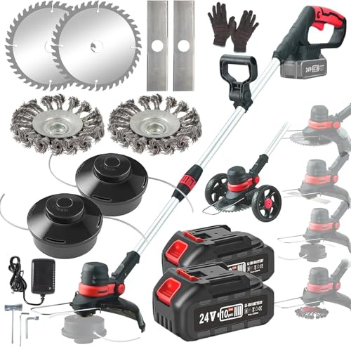 Akku Rasentrimmer mit Akku 24V BRUSHLESS Rasentrimmer mit Unkrautbürstefür für Makita Akkus(110-160CM, 2X 24V AKKU, 30CM SCHNITTBREITE) Akku Freischneider mit Rädern 4 in 1 Messer Trimmer