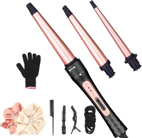 JAETON 3 in 1 Lockenstab, 19/25/32mm Tapered Lockenstäbe Lockenwickler Set | Verschiedenen Aufsätzen für verschiedene Lockenstile, Keramik-Beschichtung, Schnelle Erwärmung, mit Handschuh