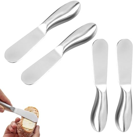 XINTANGXIA 4 Stück Edelstahl Buttermesser Dessertmesser Set Klein Tafelmesser für Marmelade Butter Sahne Käse Torten Brot Dessert (Silber)