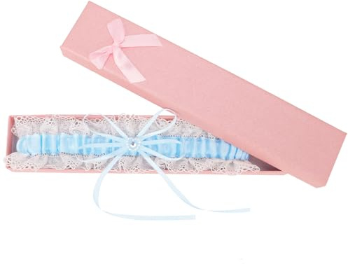 GOZINA Strumpfband Blau Hochzeit，Braut Geschenk，Wedding Garters for Brides White Lace Garter Blue Bow Bride Accessories for Party, Engagement, Bridal Shower