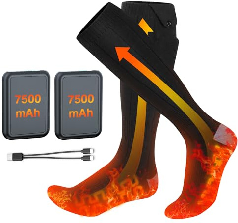 Ferdiiz Beheizbare Socken 2 X 7500mAh/5V Akku Max. 14H Fußwärmer Elektrisch Wiederaufladbare Wolle Beheizte Socken 2 Heizdraht Heizsocken mit 4 Temperatur für Ganze Fußsohle
