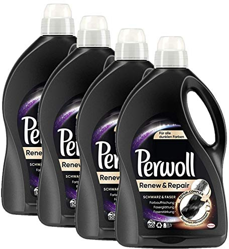 Perwoll Renew & Repair Schwarz & Faser, Feinwaschmittel, 200 (4 x 50) Waschladungen, für schwarze Wäsche