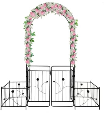 DeFacto Rosenbogen mit integr. Mit Tür Tor Rankgitter Gartentor Rankhilfe Rostfrei - 202/102 x 50 x 220 cm - Metall - Tor verriegelbar - Farbe: schwarz DF-RS-57