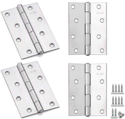 Anstore 4 Stück Scharniere Klappbar, 100×70×1.3mm Faltbar Silber Scharnier Edelstahl, 270° Scharniere Schwerlast mit 48 Stück Schrauben, Türscharniere für Türen, Fenster und Schränke