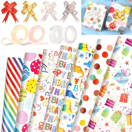 Tidponra Geburtstags-Geschenkpapierbögen-Set
