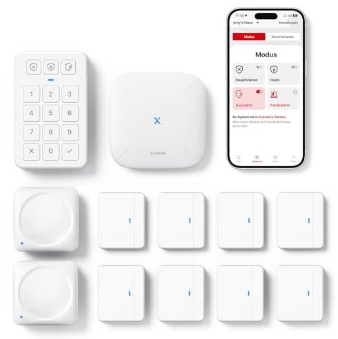 X-Sense Smart Home Sicherheitssystem AS12, Alarmanlage für Tür und Fenster, Codeschloss für die Haustür mit App, funktioniert mit Alexa, Tür- und Fenstersensoren, Bewegungsmeldern, Smart Home Keypad