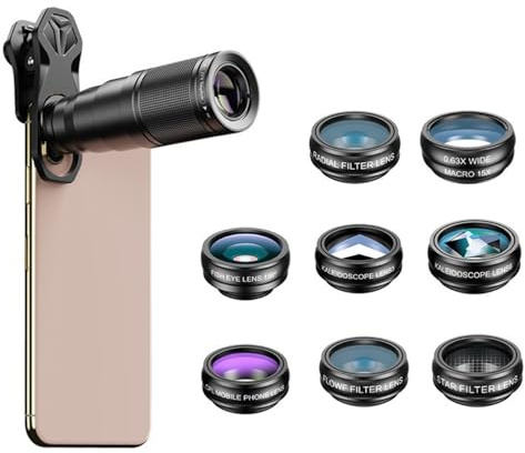 SagTuol 10-in-1-Handyobjektiv-Set, Makro, universelles Handy-Kamera-Objektiv, 15-fach-Makro, 0,63 x Breite, 198° Fischaugen-Objektiv, 22-faches Teleobjektiv, Handy-Objektiv für iPhone und die meisten
