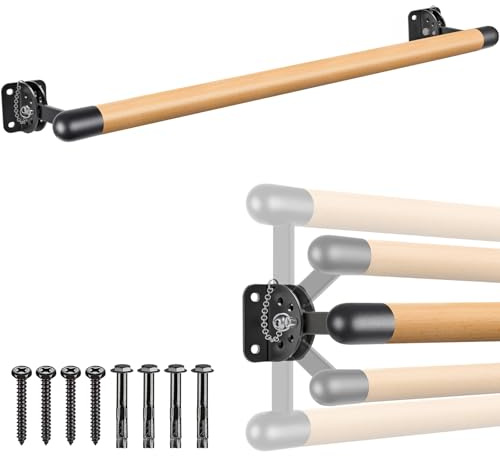 Dolibest 100cm Ballettstange Holz, Ballett Stange Kinder Höhenverstellbar Wandmontage Stretching Tanzstange Erwachsene Zuhause Barre Gym Training Ausrüstung mit Metallhalterung, 4cm Durchmesser
