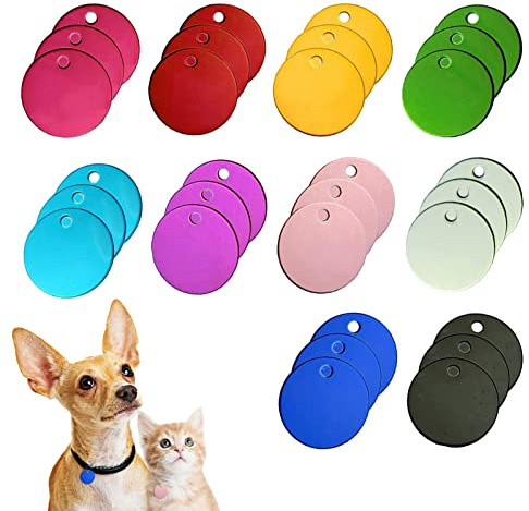 URROMA 30Stück Runde Hundeanhänger, gravierte Haustiere ID Tags Namensringe | Doppelseitige ID-Anhänger mit Name/Telefon, aus Kunststoff für Katzenhalsband Hundehalsband personalisierte Tags 2,5 cm
