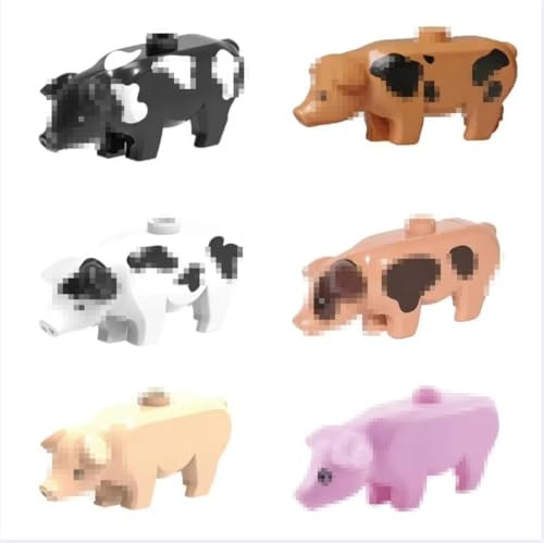 TRavesty 6 Stück Tiere Minifiguren Bausteine Bausatz, Schwein Modellfiguren Baustein Sets, Tierfiguren Minifiguren Bauset, Plastiktiere Mini Tiere DIY Zubehör Bausteine Modell