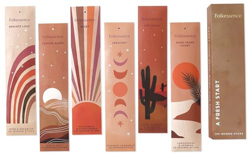 Folkulture Incense Sticks – 6er-Set (120 Palo Santo Räucherstäbchen) Sandelholz-Räucherstäbchen, Zitronengras, Rosengeranie-Geschenkset | Bio-Düfte, langsam brennende Düfte as a Gift Set