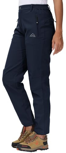 YSENTO Damen Softshellhose Winter Wanderhose Skihose wasserdichte Warm Gefüttert Thermohose Outdoorhose Trekkinghose(Marine,M)