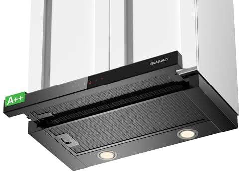 GASLAND BR60BS A++ Dunstabzugshaube 60 cm umluft breit, Glas-Front mit Sensor Touch einbau flachschirmhaube 566 m³/h mit CF176 Aktivkohlefilter, Integrierte Flach Leise Abluft Abzugshaube Schwarz