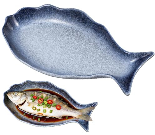Cabilock Keramik FischföRmige Servierplatte 12.2 Zoll Fisch Teller für Küche Elegantes Serviergeschirr zum Präsentieren von Fischgerichten MeeresfrüChten und Dampfgerichten