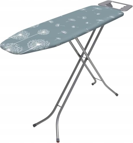 Metrox Klappbares Bügelbrett Basic, 114x34cm Dampfbügelbrett mit Metallnetz, Bügeltisch mit 5mm Schaumstoffunterlage und Bügeleisenablage, Bügelbrett mit Antirutschfüßen