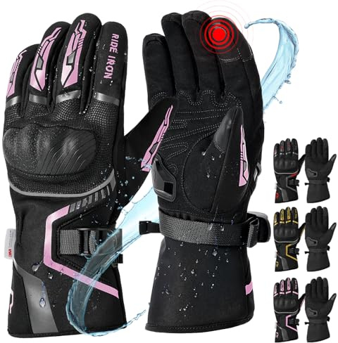 RIDEIRON Motorradhandschuhe Winter Herren Damen,Winddicht Leicht und Warm Touchscreen Handschuhe für Motorrad, Wandern und andere Outdoor Sportarten,Rosa,S
