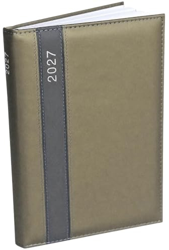 Buchkalender 2027 A5 Lederoptik – Design Terminplaner & Kalenderbuch mit Jahreskalender, Kalender 2027 Terminkalender für Büro & Alltag (Oliv)