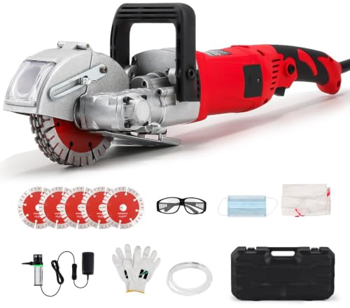 Huanyu Elektrische Mauernutfräse, Max. 4000W, 7500rpm, 5 * 125mm Klingen | mit Wasserpumpe, staubfrei, 39mmx40mm Max Tiefe und Breite, 220V, Elektrische Nutenfräsmaschine für Beton Marmor