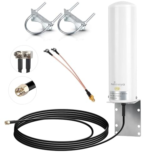 Nelawya 4G LTE Antenne High Gain 10-12dBi Long Range Außenantenne mit SMA Stecker/Dual TS9 Stecker Adapter Außenantenne für Huawei ZTE 4G LTE Hotspot Router Modem Netgear Nighthawk M1 MR1100